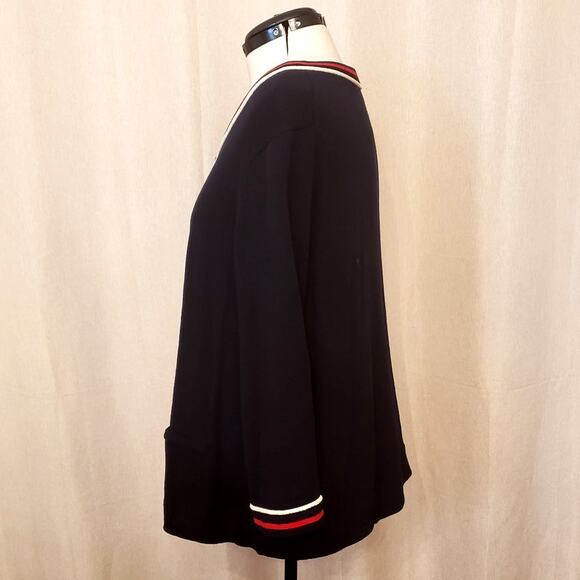 Talbots Blue Open Front Cardigan Sweater Red White Stripe Trim | SZ 3X | NWT - Picture 5 of 11